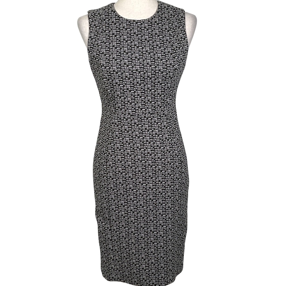 Calvin Klein Sleeveless Sheath Dress Women 2 Black Gray Geometric Classic Career